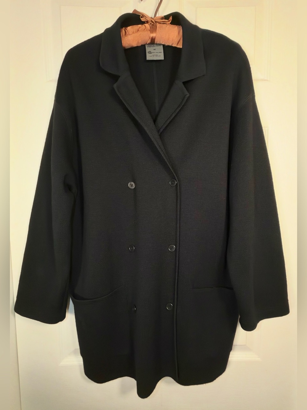 Country Road 100% Wool Double Breasted Knit Blazer Coat Black M